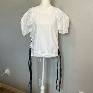 Current Air Puff Poplin Sleeve Terry Side Tie Top Size Medium